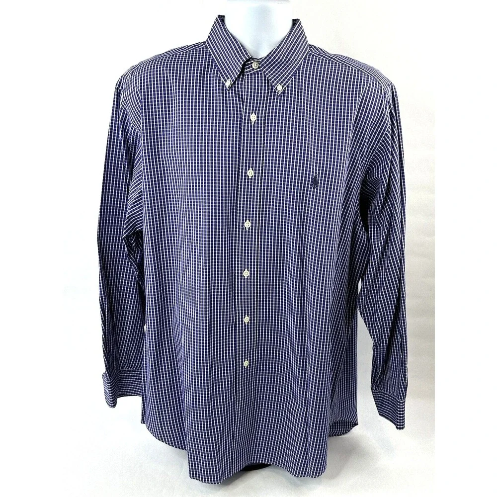 VINTAGE Ralph Lauren Button Up Shirt 16.5 34/35 Yarmouth‎ Purple Check
